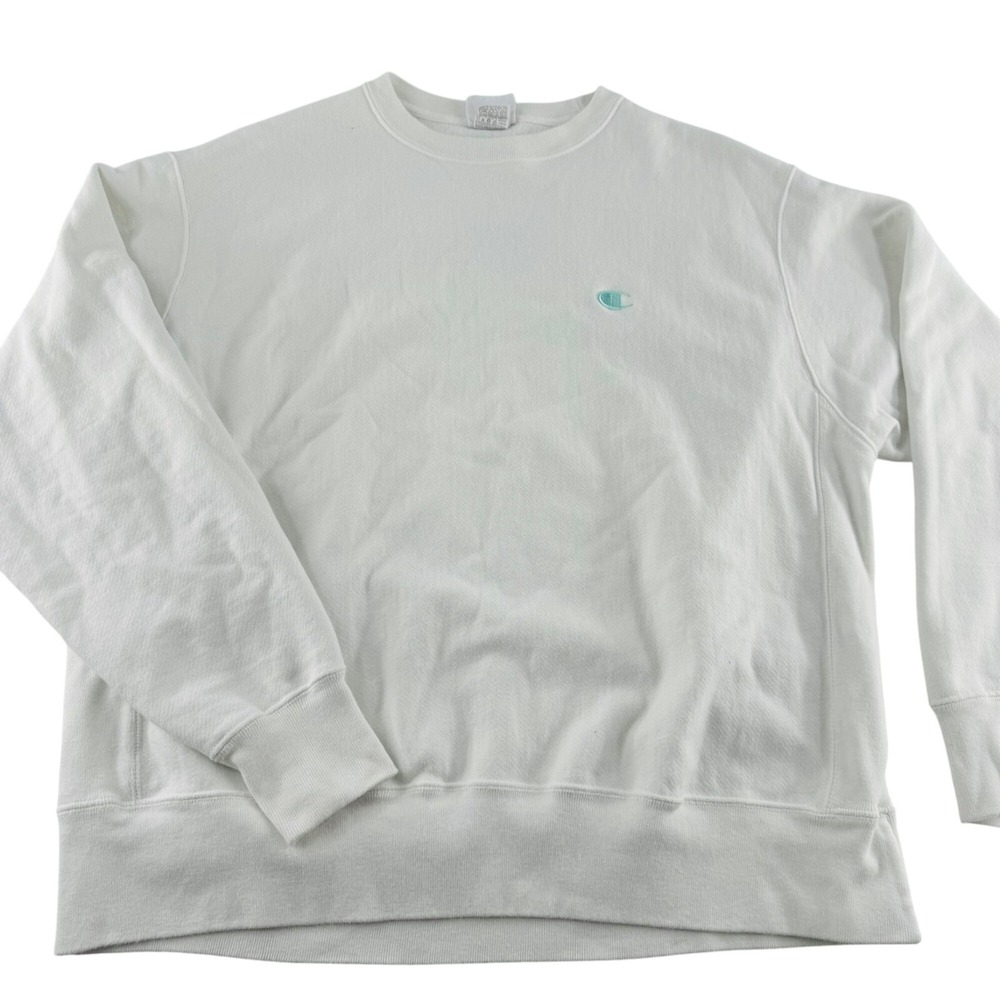 Champion Reverse‎ Weave X-Large Sweatshirt White Women's aqua spell out